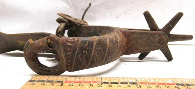 Vtg Single Mexican Cast Iron Cowboy Boot Spur 6 Point 2½" Rowel Pattern 3172202