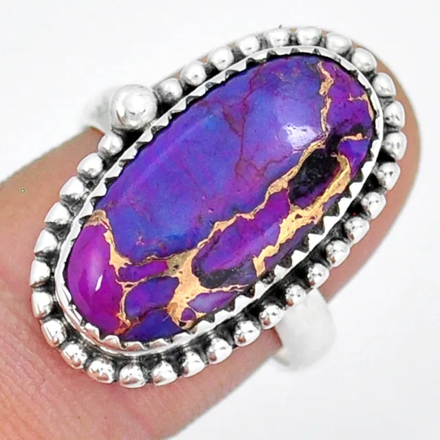 925 Silver 8.73cts Solitaire Purple Copper Turquoise Oval Ring Size 7.5 Y11390