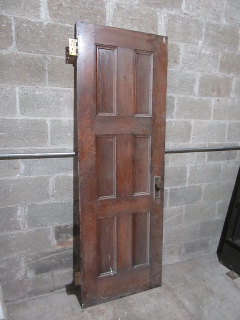 ~ ANTIQUE OAK 6 PANEL DOOR WITH HARDWARE BB ~ 28 x 81.5 ARCHITECTURAL SALVAGE 8