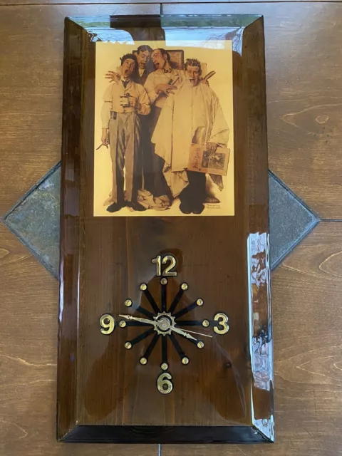Vintage Wood Lacquered Clock Barbershop Quartet Norman Rockwell Mid Century