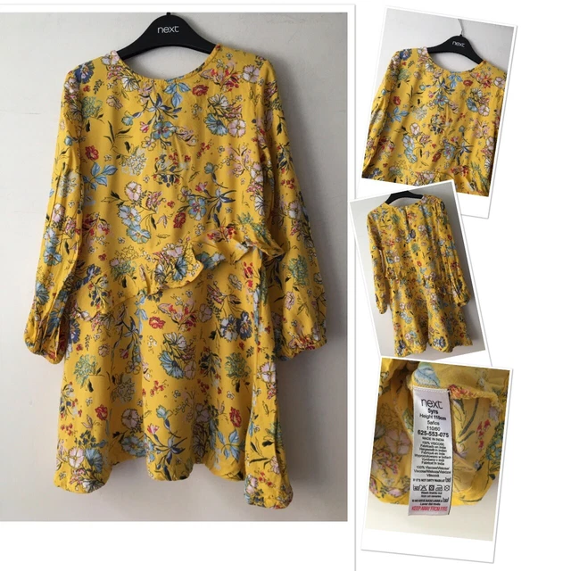 Next girls yellow floral floaty flounce tunic dress 5 Years