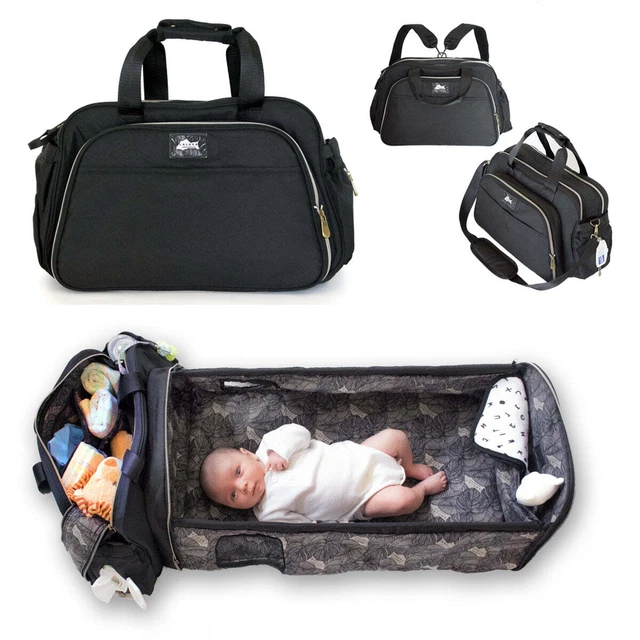 Travel Bassinet for Babies - 3 in 1 Diaper Bag Backpack Changing Station - Black