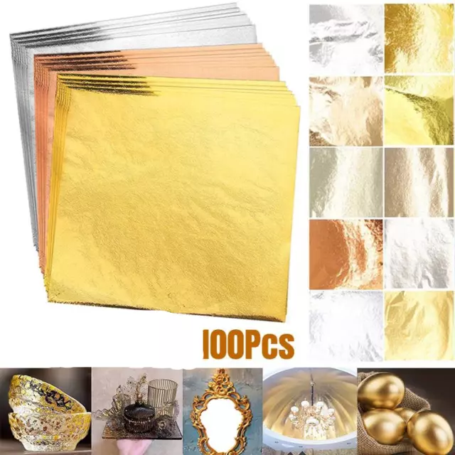100 x Gold/Silver Leaf Sheets Foil Gilding Art Craft Metallic Transfer DIY Paper