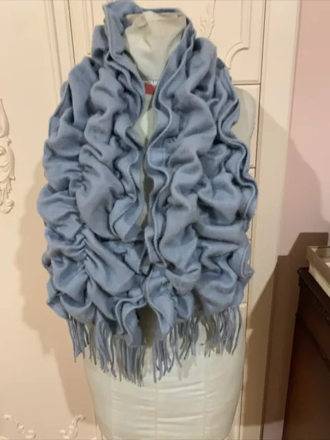 Anthropologie Sayami Blue Ruched With Tassel Scarf 100% Cashmere