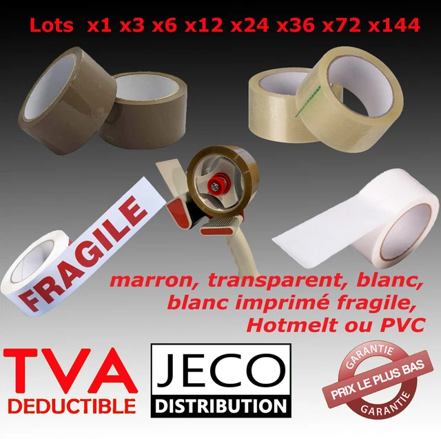 Lot Ruban Adhesif Emballage Rouleaux Marron Blanc Fragile Transparent Carton
