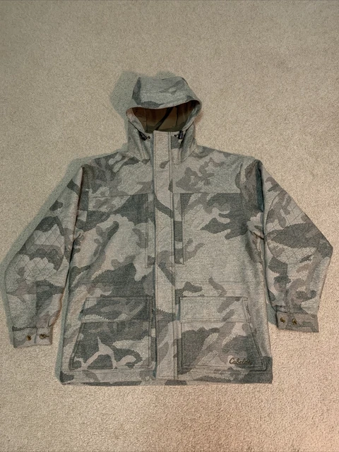 Cabela's 90% Wool Hooded Jacket Outfitter Camo Large