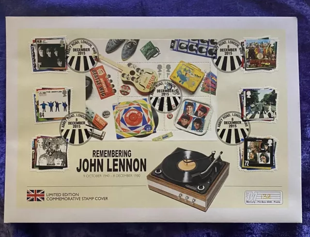 Beatles Fdc Remembering John Lennon Limited Edition Number 132 In Folder