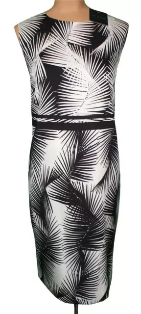 NWT ST. JOHN Knits Caviar White Palm Print Stretch Silk Crepe Dress sz 14 $1045