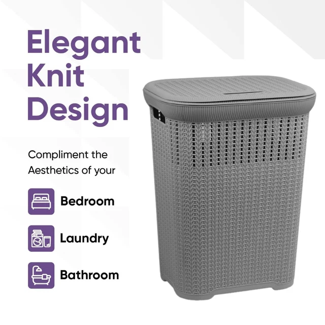 50L LARGE LAUNDRY Hamper Plastic Clothes Storage Rattan Style Washing