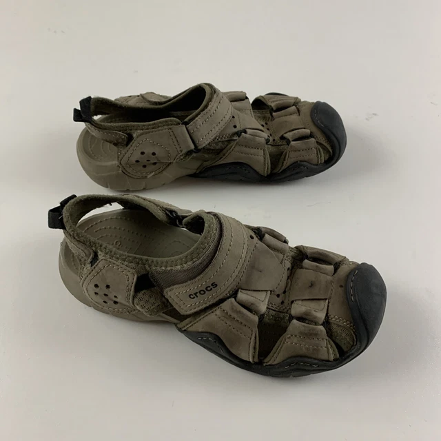 CROCS SWIFTWATER LEATHER Fisherman Espresso Brown Sandals Men s