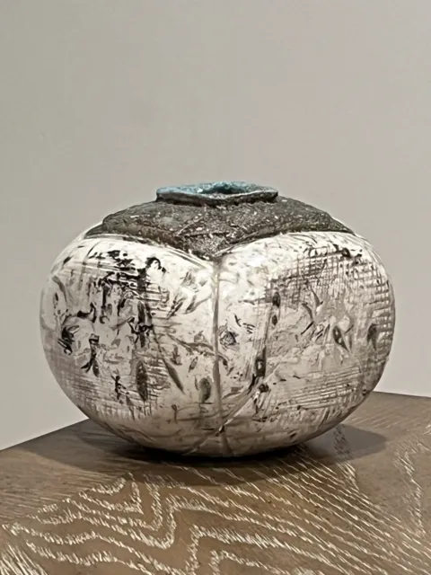 Studio Art Pottery Small Splashed  Textured Vase Bottle Primitive Brutalist