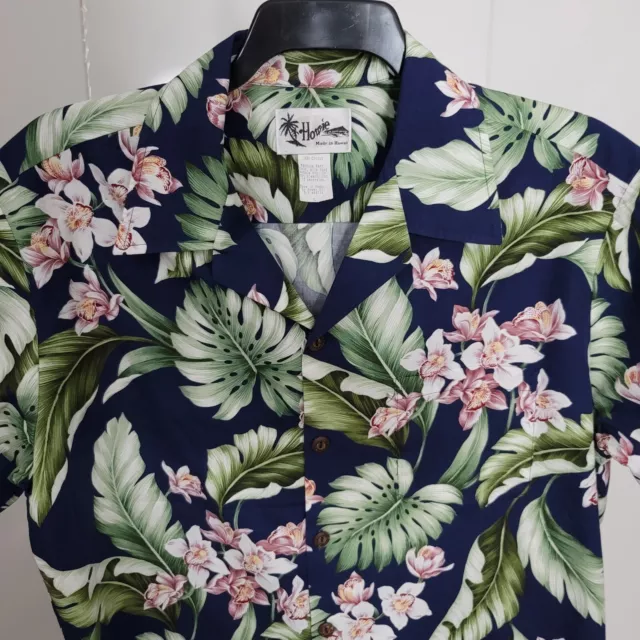 Vintage Hawaiian Shirt Mens Large Blue Pink Green White Floral Palm Aloha Howie