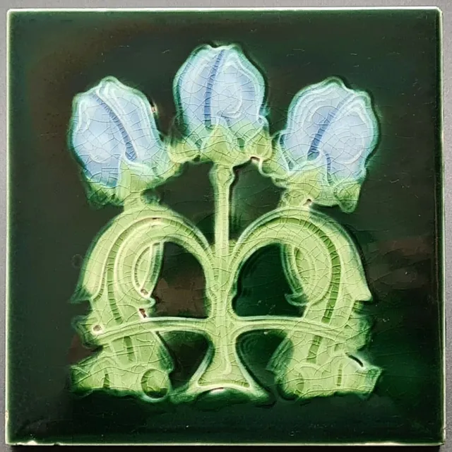 Art Nouveau Fireplace Green Majolica Tile Floral Design T & R Boote 1907 AE1