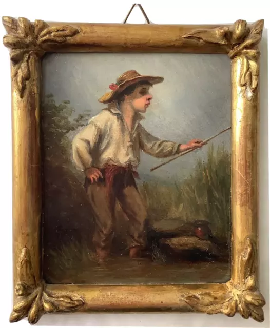 19th Century LANFANT DE METZ Portrait Fisherman Landscape Oil Antique painting