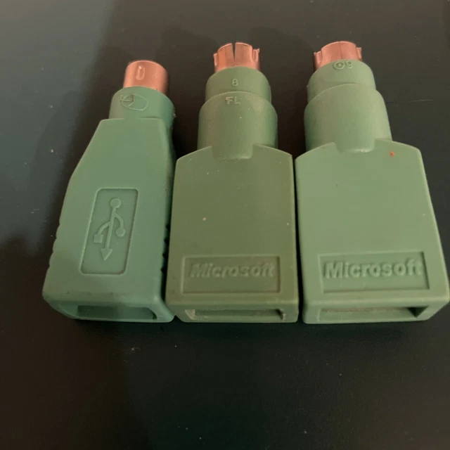 Two Microsoft USB Female to PS2 Male Adapter Converter And One Male
