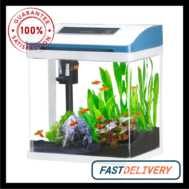 Small Fish Tank 2 Gallon Glass Aquarium Starter Kits Self Cleaning W/Colorful LE