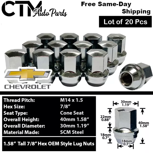 20X CHROME CHEVY Camaro Corvette Equinox OEM Factory Lug Nut 14x1.5