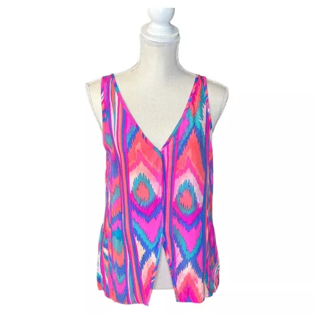 Alice & Trixie 100% Silk Pink Multicolored Tank Top Sleeveless Size M