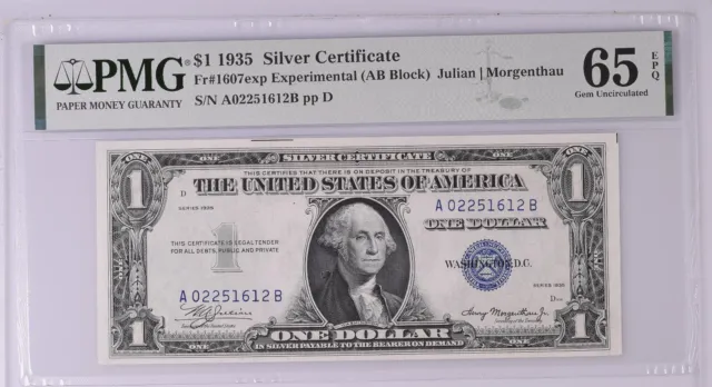 1935 $1 Silver Certificate Experimental A-B Block FR-1607 - MS-65 EPQ PMG