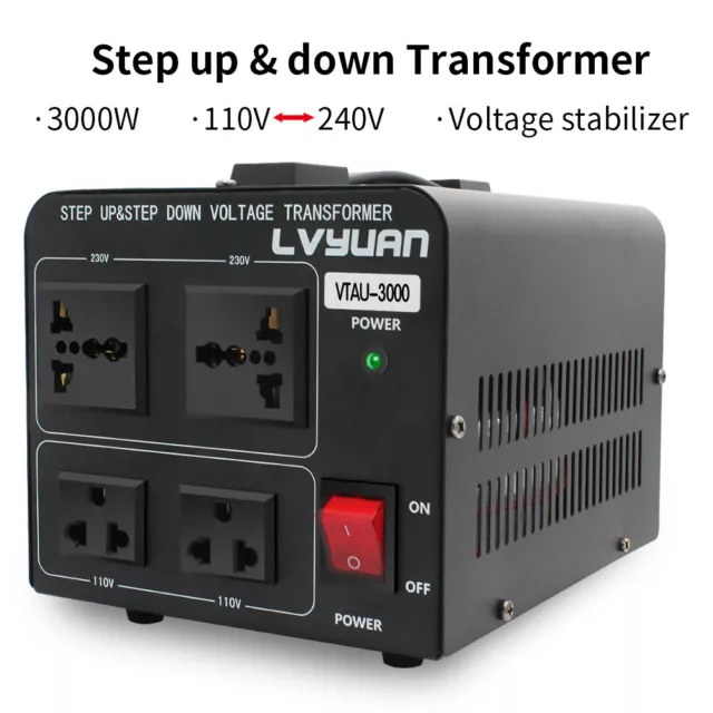 3000W Peak Voltage Transformer Converter Step Up Down 110v to 240v 240v to 110v