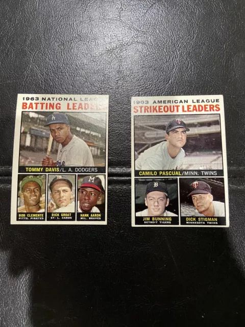 1964 Topps Baseball Nice League Leaders Lot (2 Cards) #6, #7 Aaron, Clemente