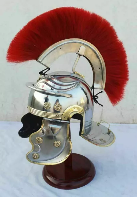 Armor centurion roman Medieval helmet with red color plume adult size Helmet SCA