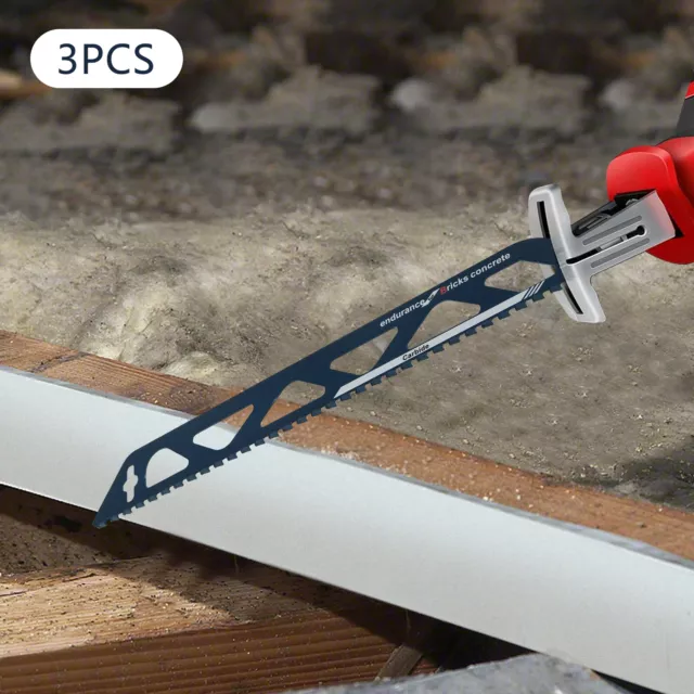 3pcs Industrial  Reciprocating Saw Blades for Cutting Porous Concrete, Red Brick
