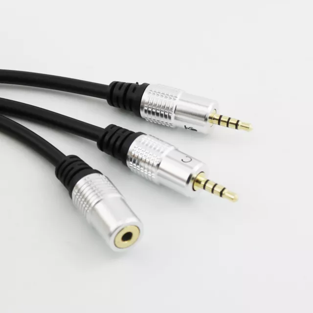 30cm 3.5mm Stereo Female To 2x 3.5mm 4 Pole Male Plug Audio Cable Y Adapter Cord 3