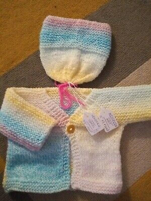 Baby Girls gorgeous BRAND NEW handknit cardigan & hat NEWBORN