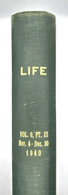 Life Magazine Bound Hardcover Vol. 9, Pt III, Nov. 4-Dec. 30, 1940 Ex-Libris VG