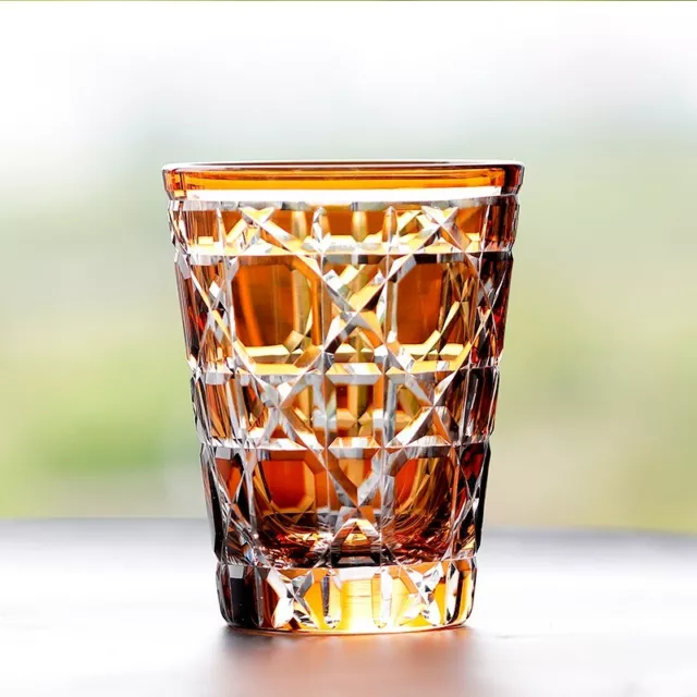 Bohemian Czech Style Hand Cut To Clear Crystal Drinkware Whisky Wine Glass Amber