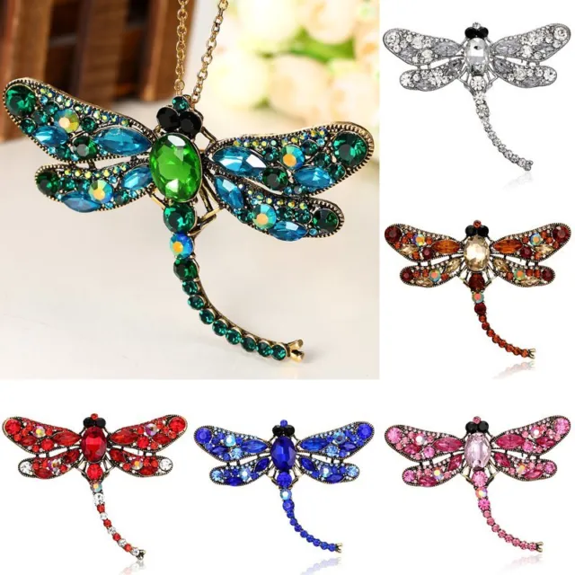 Retro Crystal Rhinestones Big Dragonfly Animal Brooch Pin Jewelry Women Hot Gift