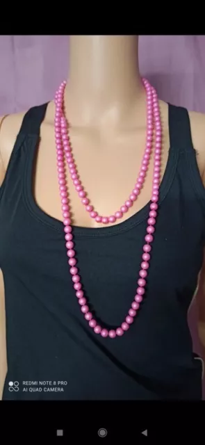 superbe collier sautoir perles rose femme neuf chic