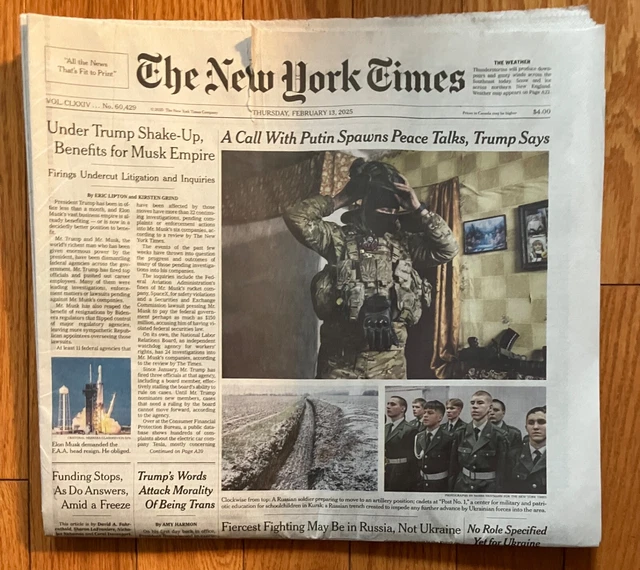THE NEW YORK TIMES - February 13 2025 - complete national edition £3.79 ...