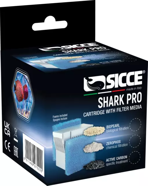 SICCE Shark Pro Kohlekartusche + 2 Éponges 20ppi