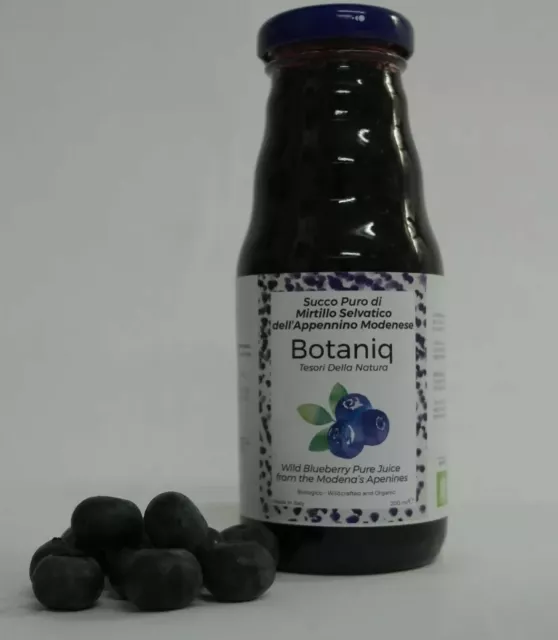 Mirtillo nero selvatico Botaniq 100% puro succo 200 ml 12 bottiglie