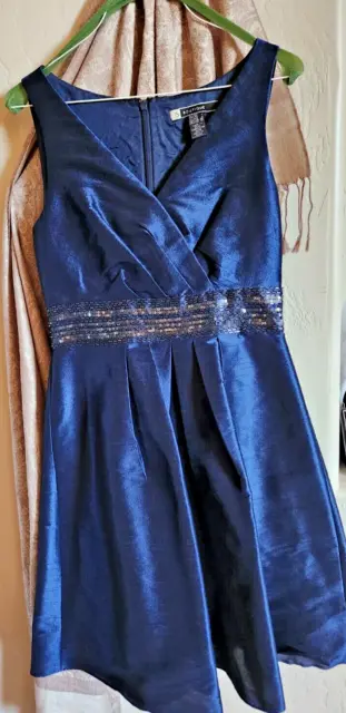 JS Boutique pleated Sequin V-Neck Cocktail Dress Navy Blue size 4
