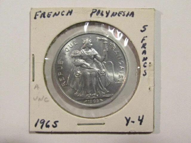 French Polynesia 1965 5 Francs unc Coin