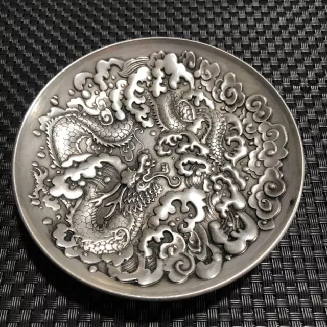 China OLD Tibetan silver Copper dragon  plates 3