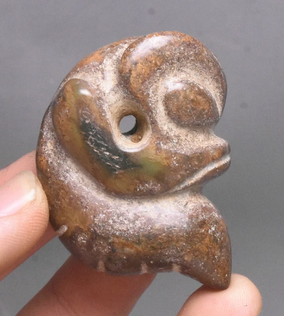 5CM China Hongshan Culture Old Jade Fengshui Pig Dragon Hook Amulet Pendant