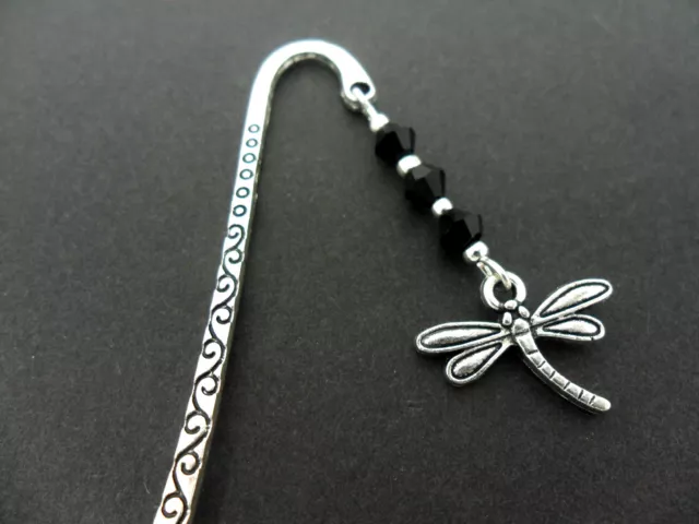 A Tibetan Silver  Dragonfly Charm Black Crystal Beads Bookmark. New.