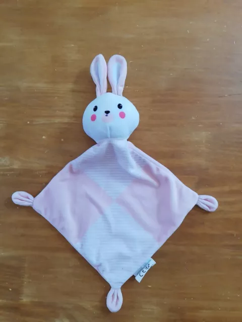 O/ Doudou Mes Petits Cailloux Lapin Plat Blanc Rose Rayé