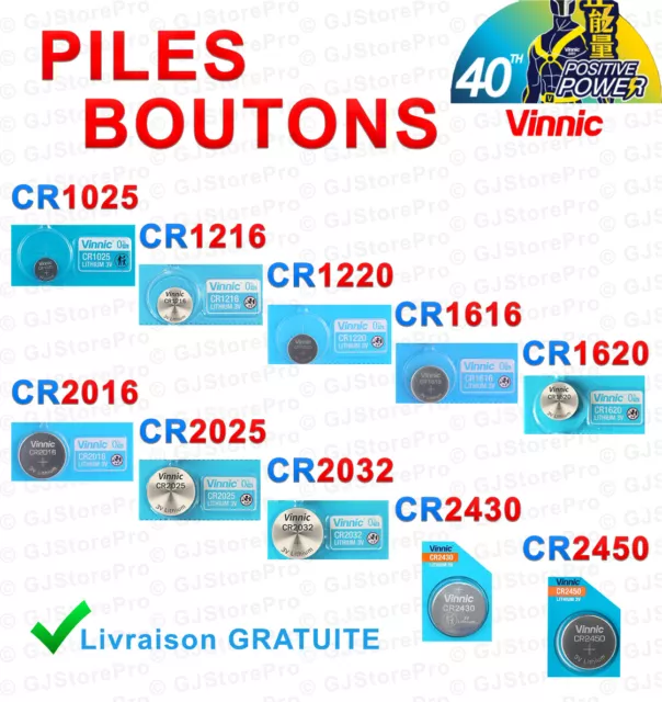 Piles Boutons CR2032 1025 1216 1220 1616 1620 2016 2025 2430 2450 LITHIUM VINNIC