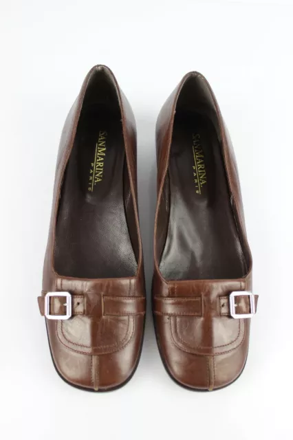 SAN MARINA Vintage Ballerines Bouts Carrés Cuir Marron T 37 Très bon état