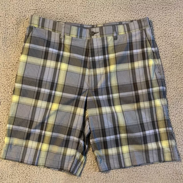 PGA Tour Shorts Mens Size 34 Multi Color Plaid Chino Flat Front