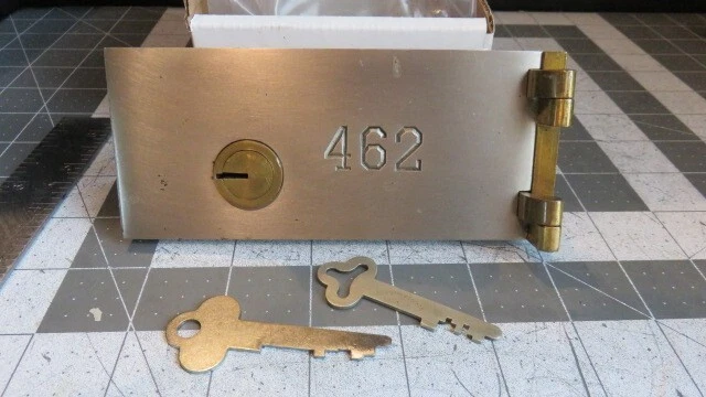Antique L.L. Bates 1886 Safety Deposit Box Door, Hinges, 1 Op & 1 Guard Key #462
