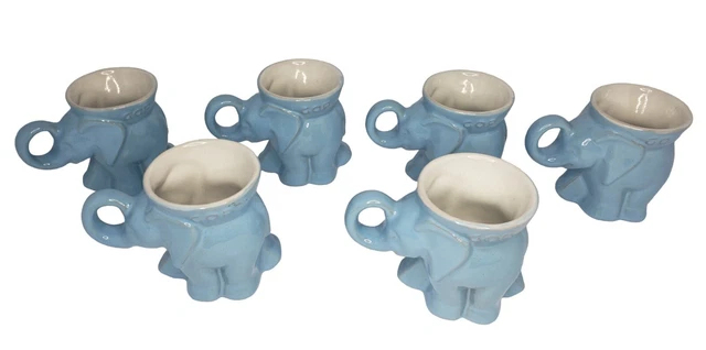 Lot 6 1982 Frankoma REP/GOP Party Elephant Mugs D215-868 Cornflower Blue Color