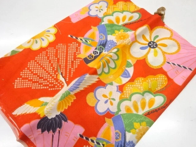 45386# JAPANESE KIMONO / ARAIHARI FOR SHOULDER LINING / CRANE WITH MARI BALL &am