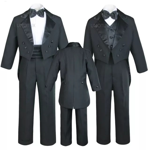 New 5pc Baby Kid Teen Boy Wedding Formal Tuxedo Vest Cummerbund Suit Black S-20