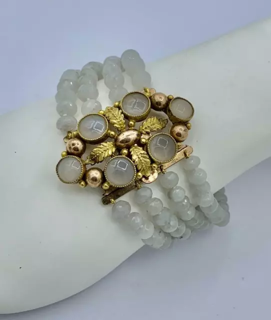 French Georgian White Agate Bracelet Four Strand 19th Century Pinchbeck